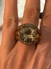 DESIGNER 925 RARE SIMA K LARGE GREEN AMETHYST CITRINE STERLING GOLD VERMEIL RING