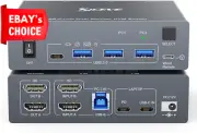 Dual Monitor KVM Switch 4K 60Hz USB C HDMI 2 PCs 4 USB 3.0 PD 80W