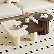 EKDJSN Nesting Coffee Table Set, Oval Desktop Center Table, Ice Cream Shape Coffee Table, The Large Arc Curved, for Living Room Bedroom, Easy to Assemble