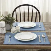 Farmhouse 13"x19" Placemat Set of 6 Blue Burlap Kitchen Table Decor VHC Brands