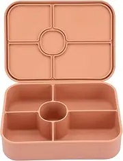 Silicone Bento Lunch Box 5 Compartment - Silicone Lunch Container with 5 Individually Sealed Compartments, Food Storage, Snack Bento Box, Microwave, Freezer, & Dishwasher Safe - Melon