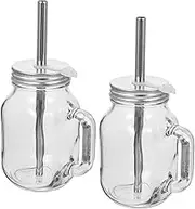 Amosfun 2-in-1 Jar Style Juice Bottle Straw Large Capacity for Milk Tea Coffee Water Office Travel