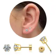 5Mm CZ Stud Earrings 14K Gold Stud Earrings,Flat Back Cubic Zirconia Earrings fo