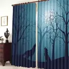 Cry Wolf In Moonlight 3D Blockout Photo Print Curtain Fabric Curtains Window