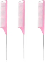 Hroevc 3PCS Rat Tail Combs, Parting Combs for Braiding Hair Women/Wen, Metal Fine Tooth Combs for Highlighting and Parting(Pink)