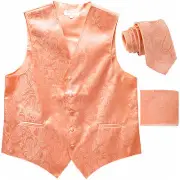 New Men's Formal Vest Tuxedo Waistcoat_necktie set paisley peach wedding prom