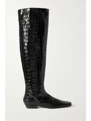 [TOTEME] TOTEME - Croc-effect Leather Over-the-knee Boots - Black - IT35 IT 35 Black