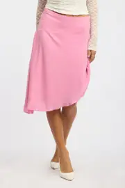 Pink Scarf Hem Skirt Midi Asymmetric - Size 16XL, Women's Midi Skirt