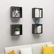 Wall Cube Shelves 4 pcs High Gloss Black 30x15x30 cm,Industrial Wall Floating Cube Shelving Unit Set of 4 for Living Room Kitchen Bedroom Display and Storage Wall Shelves, Home Decor