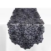 20x80-inch Halloween Table Runner Black Lace Spiderweb Table Linen for