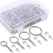 Swpeet (Sliver) - 300Pcs Sliver Key Chain Rings Kit, 100Pcs Keychain Rings with Chain and 100Pcs Jump Ring with 100Pcs Screw Eye Pins Bulk for Jewellery Findings Making - 1.5cm, 2cm, 2.5cm, 3cm