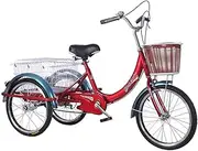 Adult Tricycle 3 Wheel Trike Bike Low Step Through Three-Wheeled Bicycles with Rear Basket with Carbon Steel Frame for Seniors Women Men Picnic Cycling Pedalling