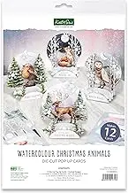 Katy Sue Watercolor Christmas Animals Die-Cut Pop-Up Card Making Kit for Adults - Makes 12 Cards With Festive Animals. Contains 12 Cards, 12 Sheets of Elements, & 12 Envelopes for Card Making Supplies