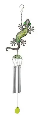 Gecko Southwest Rustic Glass Metal Wind Chime NEW green lizard art sun catcher