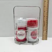 Coca-Cola SALT & PEPPER SHAKERS with Rack - Red White Coke Cans Style - NEW