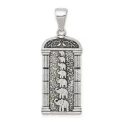 Sterling Silver Antiqued Stacked Elephants Engraved Pendant