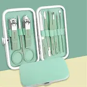 Pedicure Stainless Steel Nail Kit - 9/11/13/15/18 Pcs Manicure Nail Clippers Set With Portable Fashion Box,Green 9,piece set