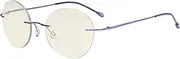 [Eyekepper] Frameless Progressive Glasses Multifocus Readers Blue Light Filter Round Retro Reading Eyeglasses Men Women Purple +3.00