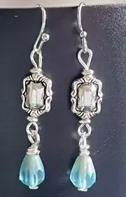 Etched Silver and Blue Picasso Teardrop Earrings. Boho Chic.
