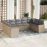 9 Piece Garden Sofa Set with Cushions Beige Poly Rattan, Garden Furniture Sets