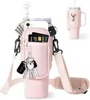 Water Bottle Carrier Bag with Phone Pocket for Stanley 40oz Tumbler with Handle Neoprene Water Bottle Holder Pouch with Adjustable Strap Bollus with Straw Cover & Carabiner for Stanley Cup Accessories