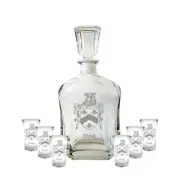 Custom Family Crest Whiskey Decanter and Shot Glass Set of 6, Coat of Arms