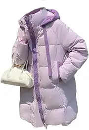 [nichangyuyi] New mid length down jacket with ribbon solid color down coat, Purple, X-Large, Purple, X-Large
