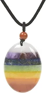 [Justinstones] Crystal Gemstone Healing Quartz 40mm Flatback Oval Braided Cord Necklace 22"