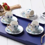 SET OF 6 TURKISH PORCELAIN GREEK ARABIC COFFEE ESPRESSO SERVING CUP SAUCER 80 ml