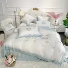 4/7Pcs Butterflies Embroidery Silk Bed Set Queen King Size Bed Sheet Duvet Cover