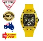 NEW GUESS PHOENIX GW0203G6 YELLOW/BLACK/SILICONE SKELETON DIAL MENS WATCH
