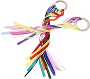 Vaguelly Wooden Ring Colorful Ribbons Boys and Girls Sensory Toy Learning Educational Toy