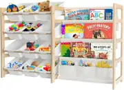 Toy Storage Organizer with Bookshelf - 12 Storage Bins 4-Tier Multipurpose Shelf