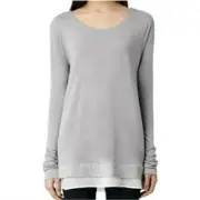AllSaints Miro Long Sleeve Ash Grey / Chalk Tee, Chiffon Hem, XS, NWT