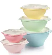 NEW Tupperware Servalier Nesting Bowls Pastel 10pc Set Lot Heritage White