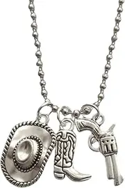[Generic] Cowboy Hat and Boot Necklace, Cool Gun Charm Pendant, Long Necklace for Man Woman, Western Style Cowboy Cowgirl Jewelry