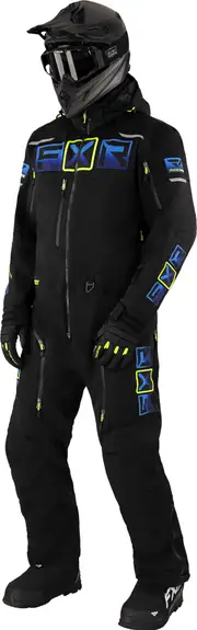 FXR Maverick Lite One Piece Snowmobile Suit, black-blue-yellow, Size M for Men Black Blue Yellow