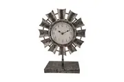 Willow & Silk Metal/Wooden Windmill Table Analogue Clock On Base 28cm Grey
