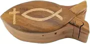 Christian Fish Handcrafted Wooden Puzzle Box Wood Intarsia Jewelry Trinket Box