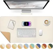 Giecy Leather Desk Pad, Dual-Sided Cork & PU Leather Desk Pad 80 x 40 cm Extended Computer Desk Mat Keyboard Mouse Pads Writing Mat Desk Blotter Pads Mats for Home Office Computer Laptop PC (Beige)