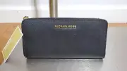 NEW MICHAEL KORS JET SET TRAVEL ZA CONTINENTAL LEATHER BLACK WALLET