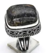 Black Rutile Gemstone Handmade Antique Design Ring Jewelry US Size-7.5 R 4720