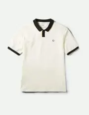 Brixton Men's Proper Short Sleeve Logo Polo, Cream/Black/Yellow, Small