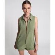 ONE TEASPOON Super Khaki Green Braxton Mini Utility Jumpsuit NWT Size Large