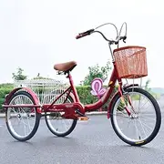 Three Wheel Bike, Adult Tricycle 16inch Three Wheel Cruiser Bike with Large Basket Single Speed Bicycle for Seniors Women Men Cycling Pedalling