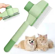 NICECONE Flea Comb for Dogs and Cats with Release Button - Pet Hair Removal Comb for Grooming, Deshedding & Flea Control - Stainless Steel Teeth for Short/Long Hair (Green)