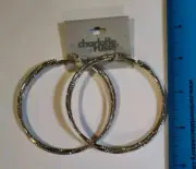 Charlotte Russe 2.5" Silver Tone Hoop Earrings Textured Double Ring