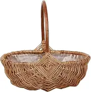 LeoLeoii Woven Flower Hand Baskets Pastoral Handmade Flower Arrangement Basket with Plastic Lin Handheld Flower Basket for Family Wedding Decoration Photo Props Flower Girl Wedding Basket
