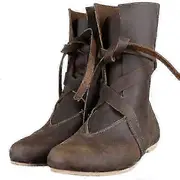 Men's Medieval Boots Renaissance Cosplay Shoes Viking Leather Boots Pirate Tied Shoes Brown 45