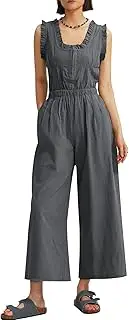 [CHERFLY] Jumpsuits for Women 2025 Summer Sleeveless Loose Overalls Ruffle Neckline Backless with Pockets One Piece Outfits